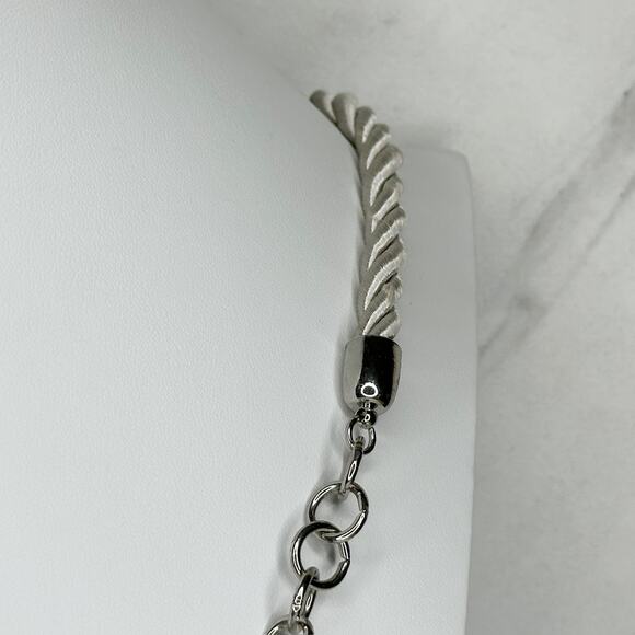 Chico's Rhinestone Cabochon Pendant on Rope and Silver Tone Necklace - Picture 13 of 13